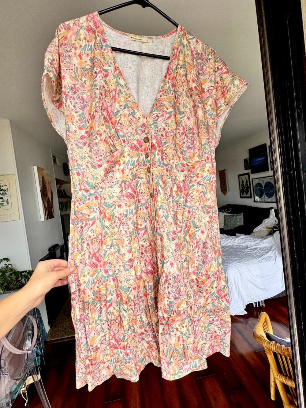 Marine Layer Camila Mini Dress Superbloom Floral Hemp Button Front Size L - Picture 2 of 8
